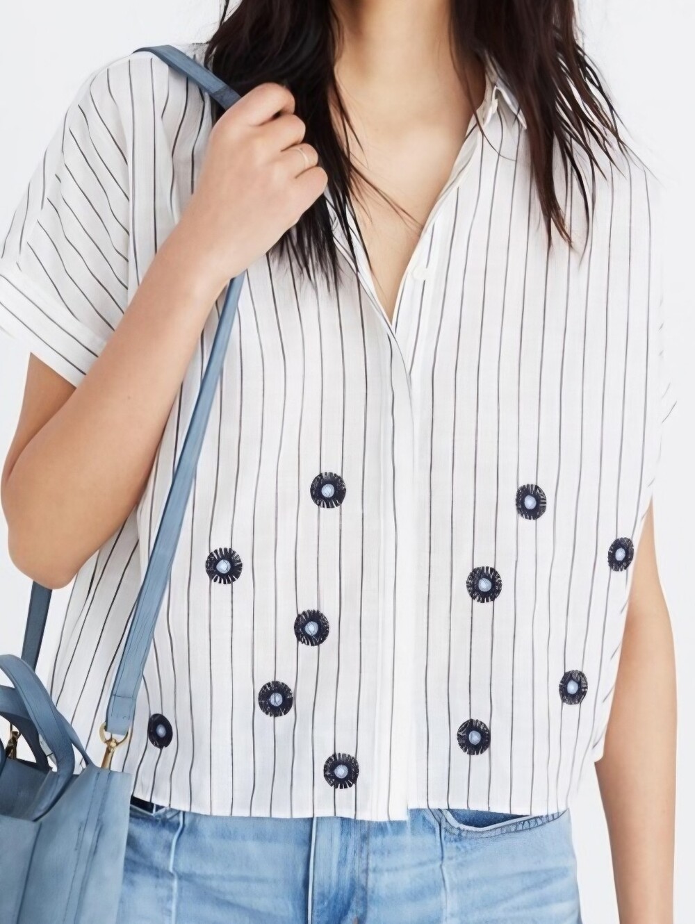 Madewell Embroidered Hilltop Button Front Lightweight Top, size Small